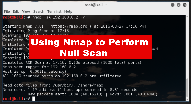 USING NMAP TO PERFORM NULL SCANS