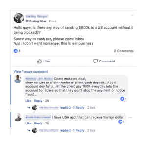 illegal services on facebook group post