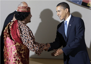 Muammar Al Gathafi (Left) & Barrack Obama (Right)